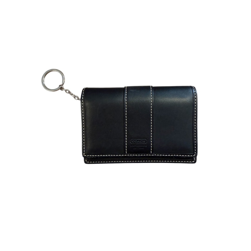 Coach Mini Wallet Keychain Women OS Black Good Leather Contrast Stitch Bifold‎